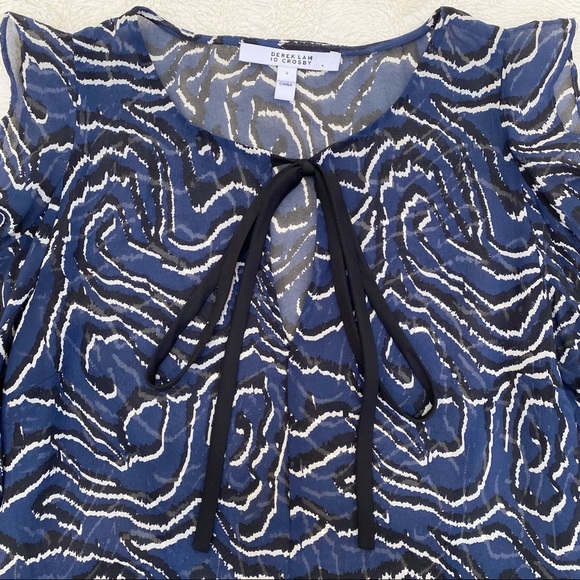 10 Crosby Derek Lam ruffled open shoulder belle sleeve sheer silk blouse blue 2 - Picture 5 of 12